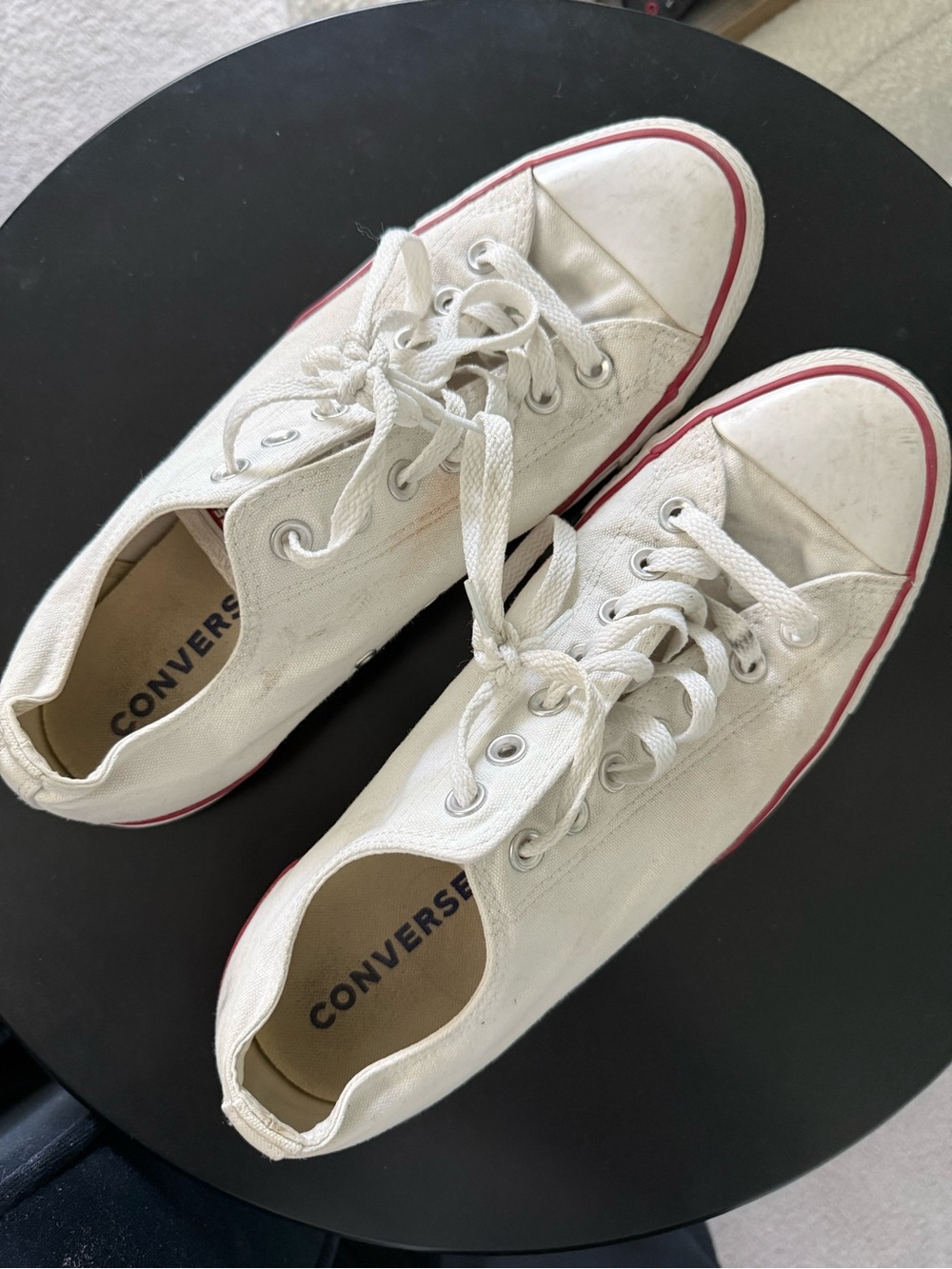 Converse Men’s White Canvas Sneakers with Red Trim
